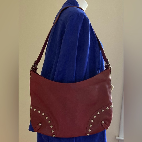 🎄Carta D’identita Della Christian Red Wine Colored Studded Shoulder Bag NWT!